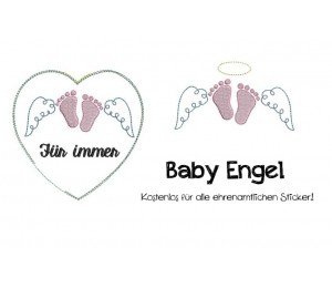 Stickdatei Baby Engel - ITH Herz und Engelsflügel Füßchen
